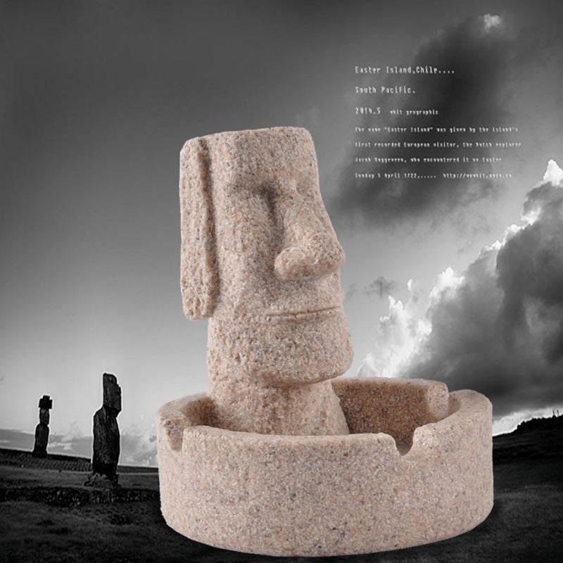 Domestic Ornaments Stone Portrait Crafts Gifts Easter Moai Figure in Stone Sandstone Ashtray