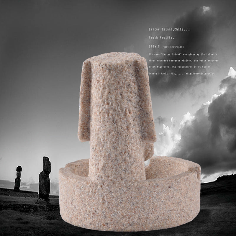 Domestic Ornaments Stone Portrait Crafts Gifts Easter Moai Figure in Stone Sandstone Ashtray