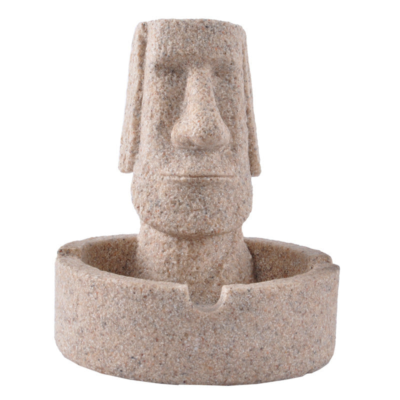 Domestic Ornaments Stone Portrait Crafts Gifts Easter Moai Figure in Stone Sandstone Ashtray
