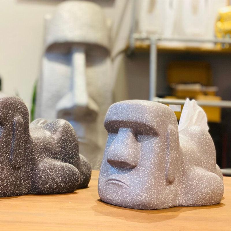 Moai Stone Statue Retro Tissue Box - Night Light Ornament for Exotic Home Decor