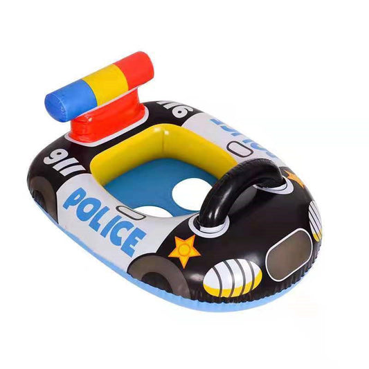 Children's New PVC Inflatable Police Car Swimming Ring - Fun & Safe Pool Float