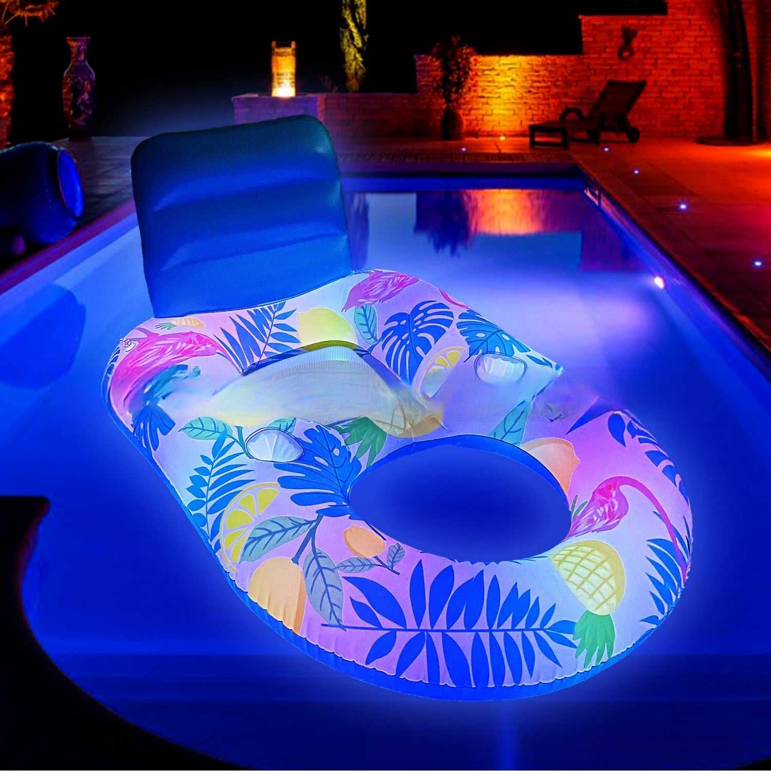 Inflatable Water Luminous Floating Bed Swimming Pool Backrest Recliner Seat Ring Floating With Light